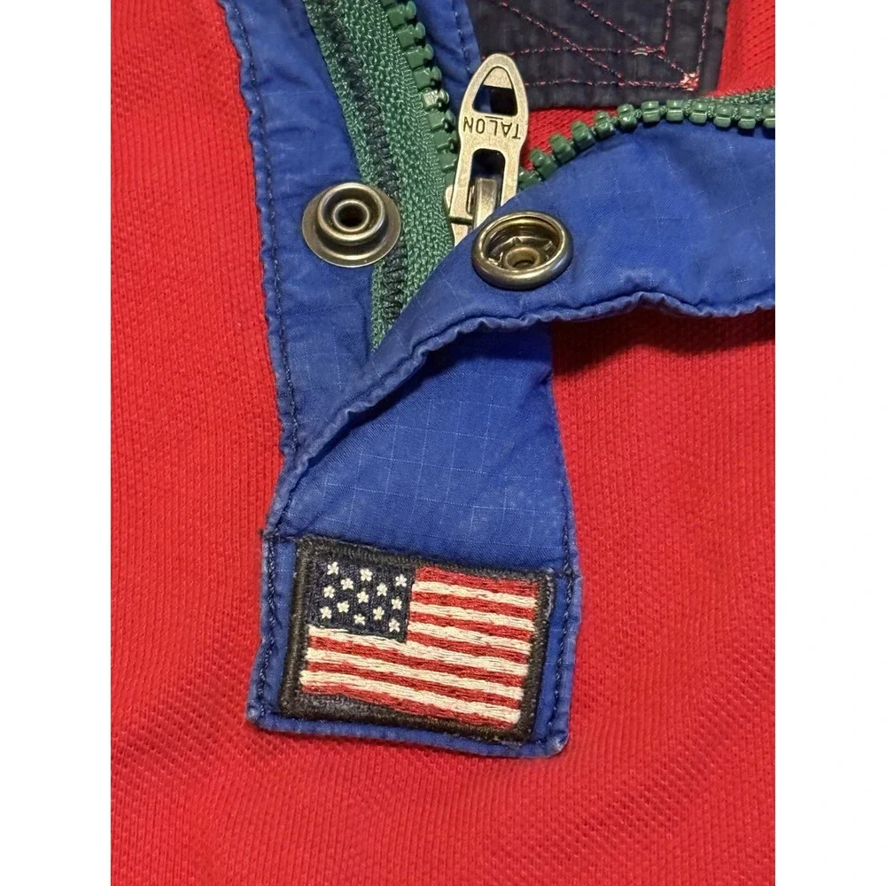 Vintage Ralph Lauren Polo Shirt M Big Pony American Flag 67 Rugby Snap Zip Patch